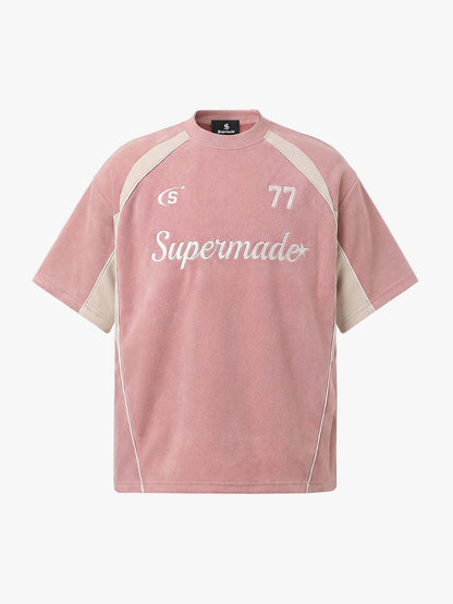 Cotton Blend Oversized Sport T-Shirt with Contrast Panels and Logo Print?