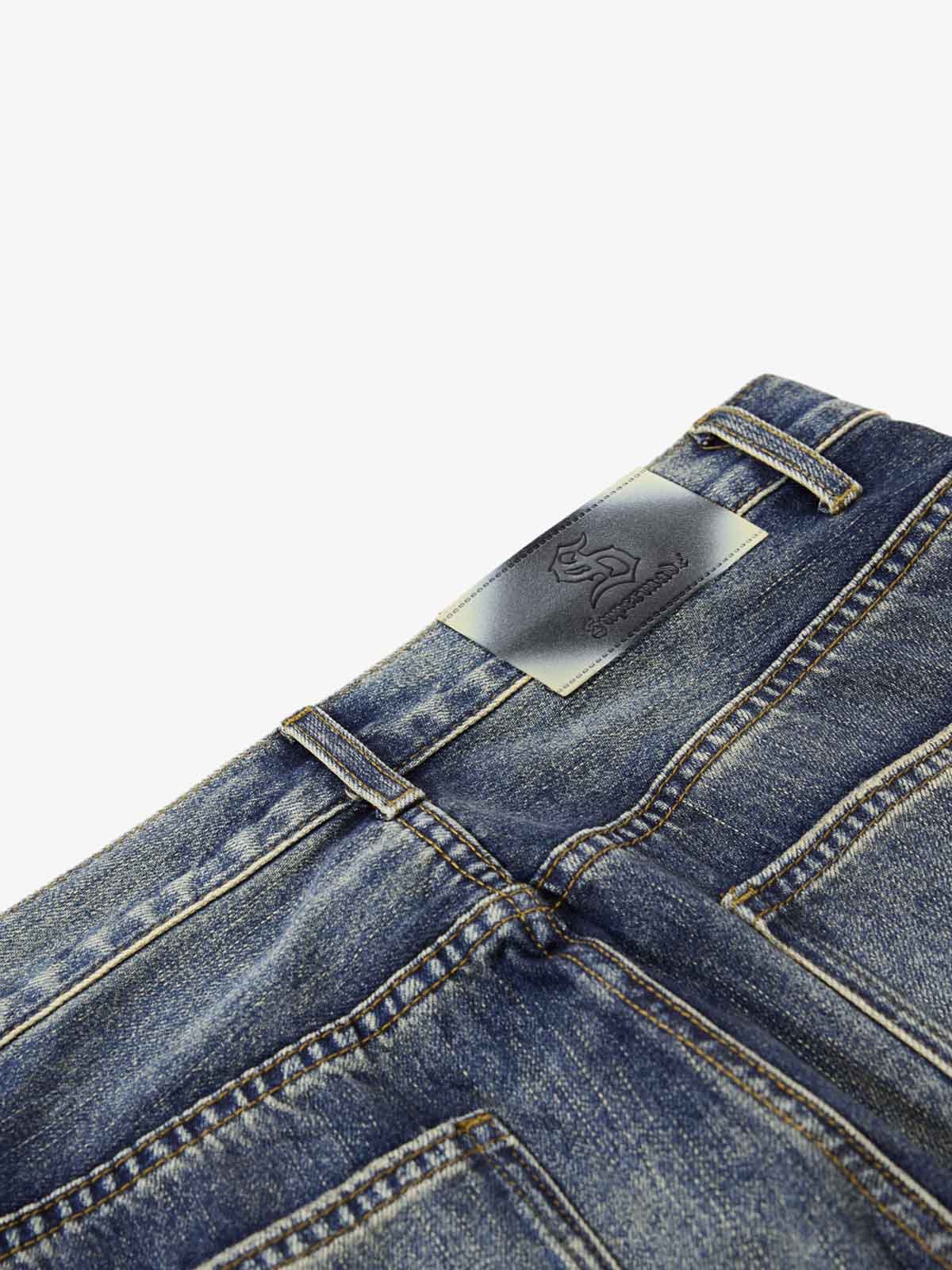 Washed Paint-Splatter Pleated Wide-Leg Barrel Jeans 