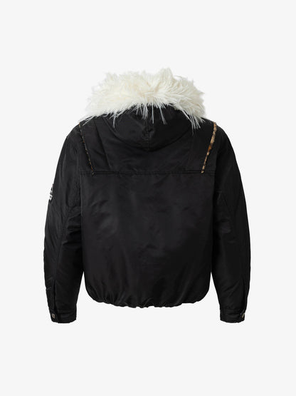 Retro Fur Collar Leopard Lined Bomber Jacket