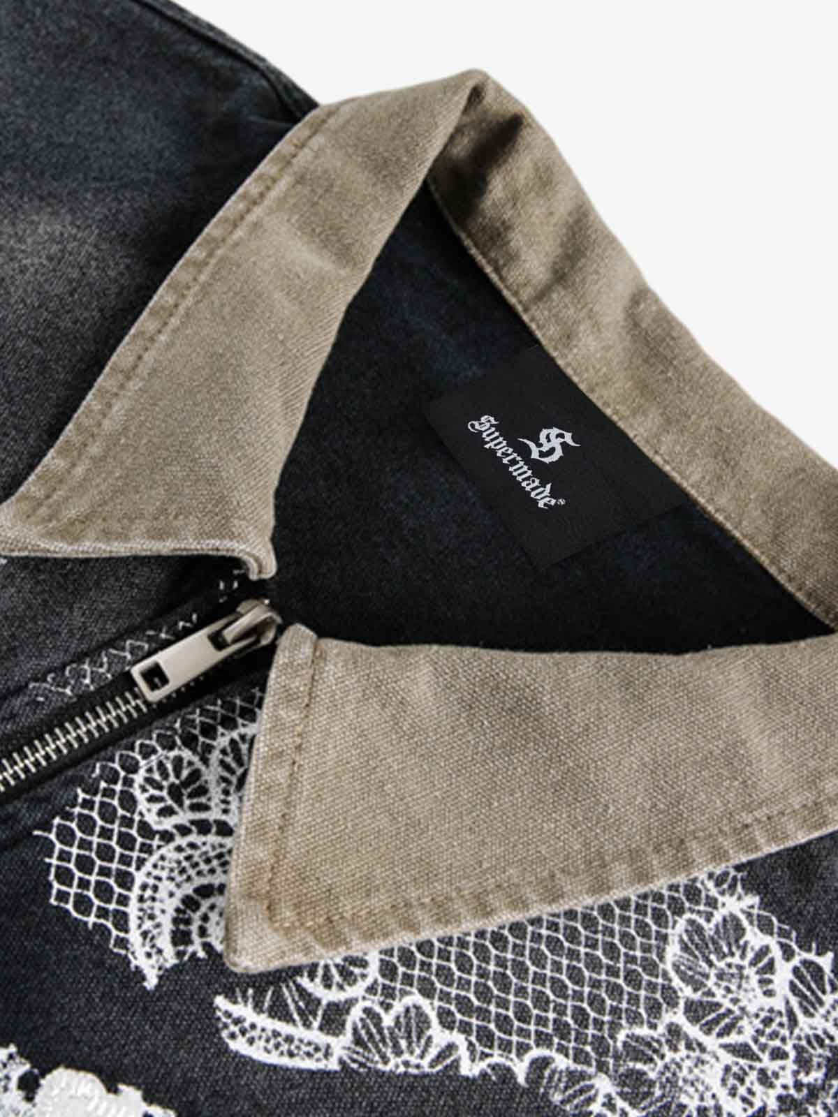 Stylish Embroidered Denim Jacket with Angelic Lace Design 