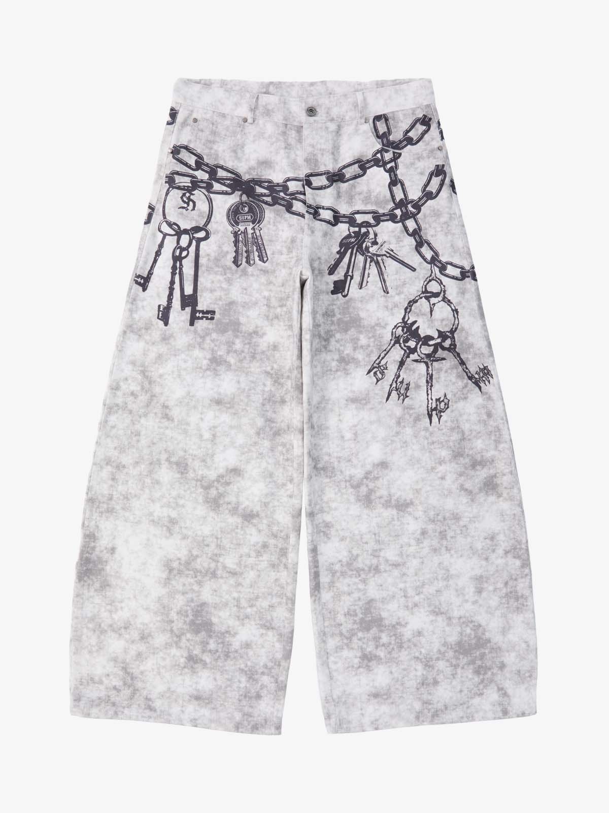 Supermade Distressed Chain And Key Print Baggy Pants?