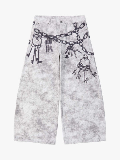 Supermade Distressed Chain And Key Print Baggy Pants?