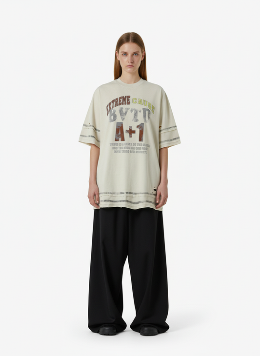 Graffiti Raw Edge Patchwork T-Shirt