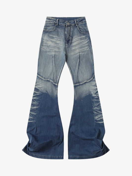 Washed Panel Seam Flare Jeans