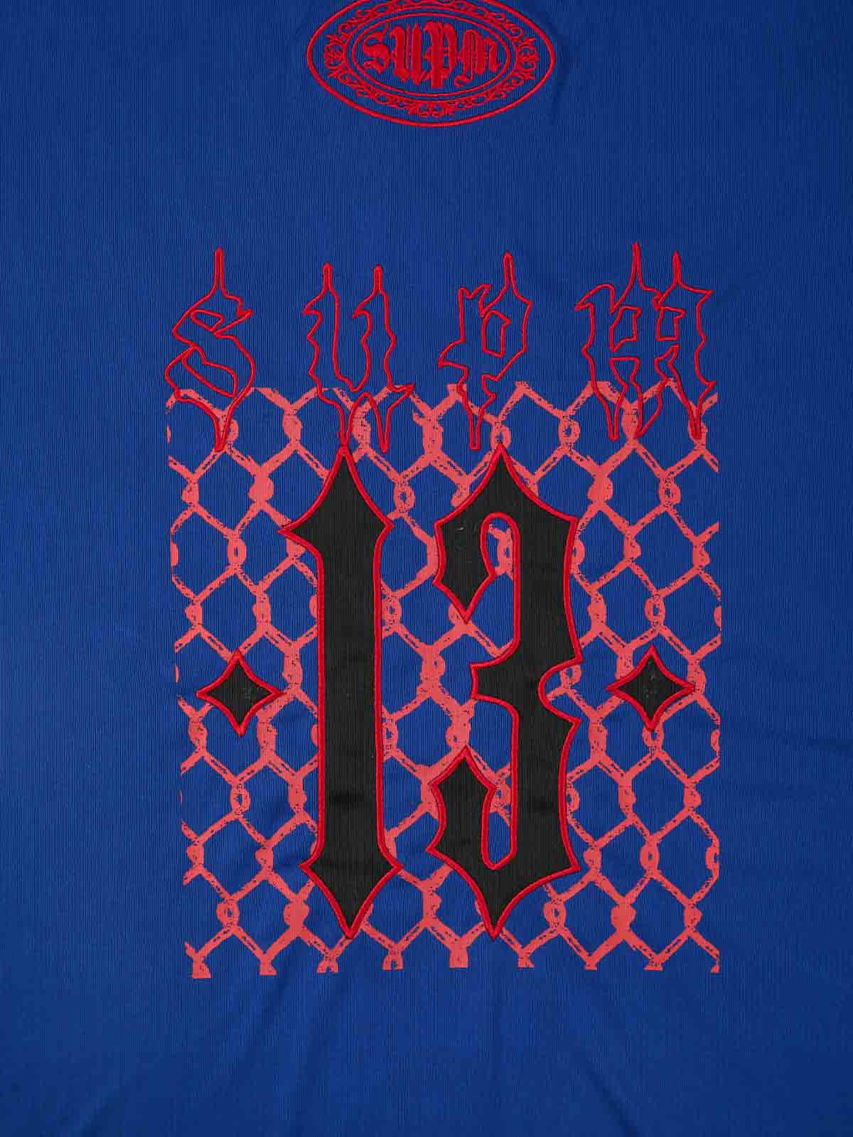 Supermade Color-Blocked V-Neck Embroidered Jersey Short-Sleeved?