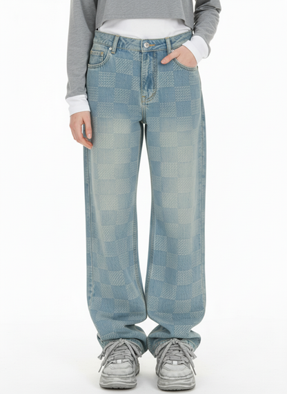 Checkerboard Distressed Jeans