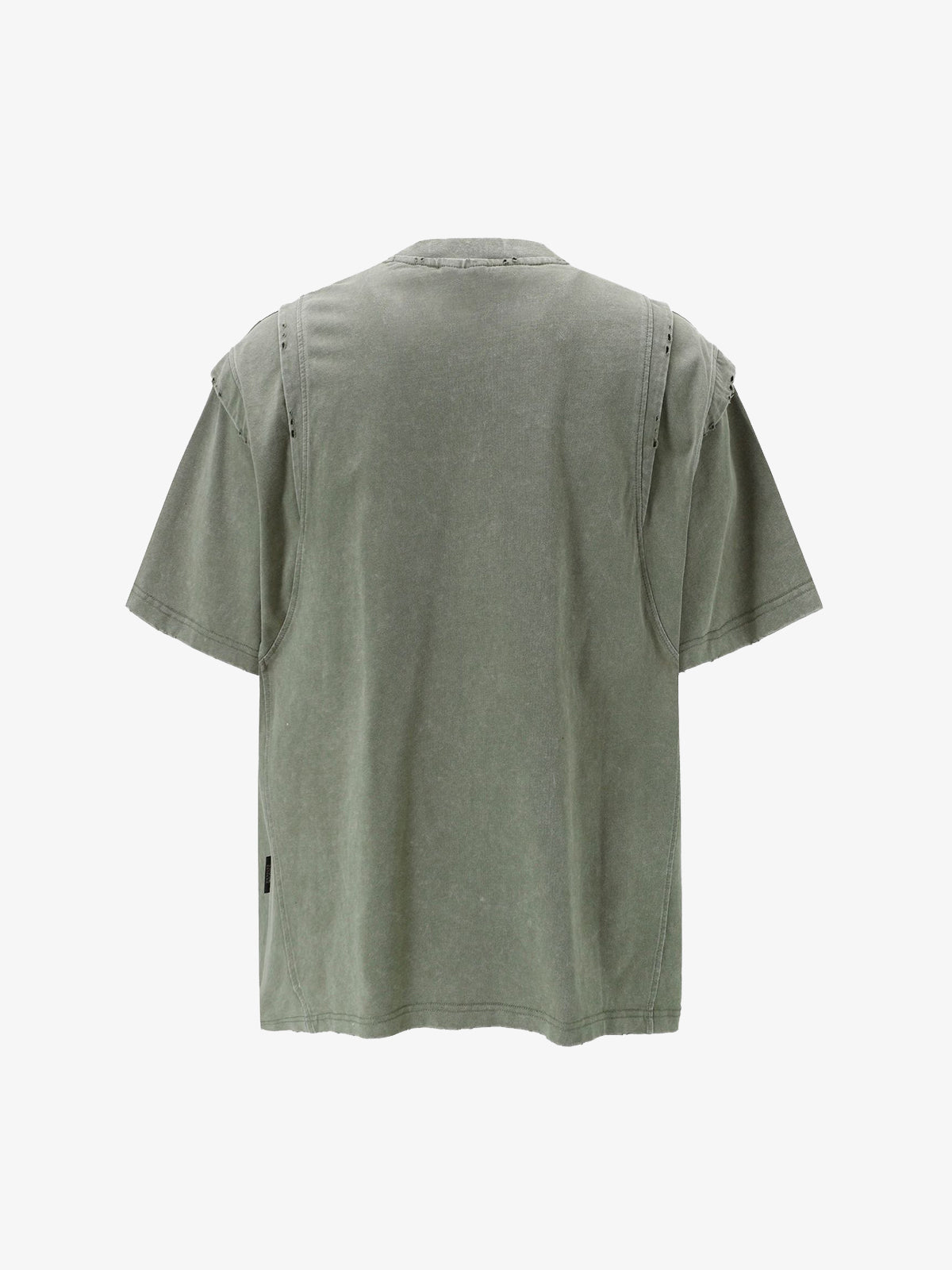 Cotton Blend Oversized T-Shirt with Distressed Denim Panels and Minimalist Logo Design?