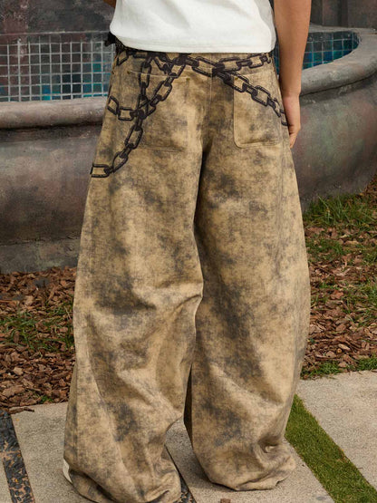 Supermade Distressed Chain And Key Print Baggy Pants?