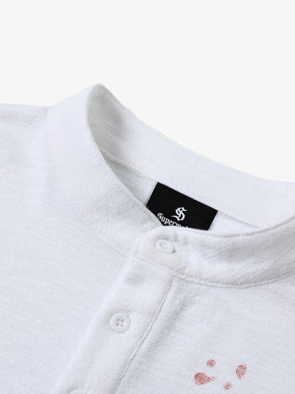 Cotton Blend Long Sleeve Henley Sweater with Graphic Print and Star Motif Design 