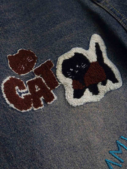 Unique Embroidered Wide-Leg Jeans with Quirky Patches for Fashion Lovers 