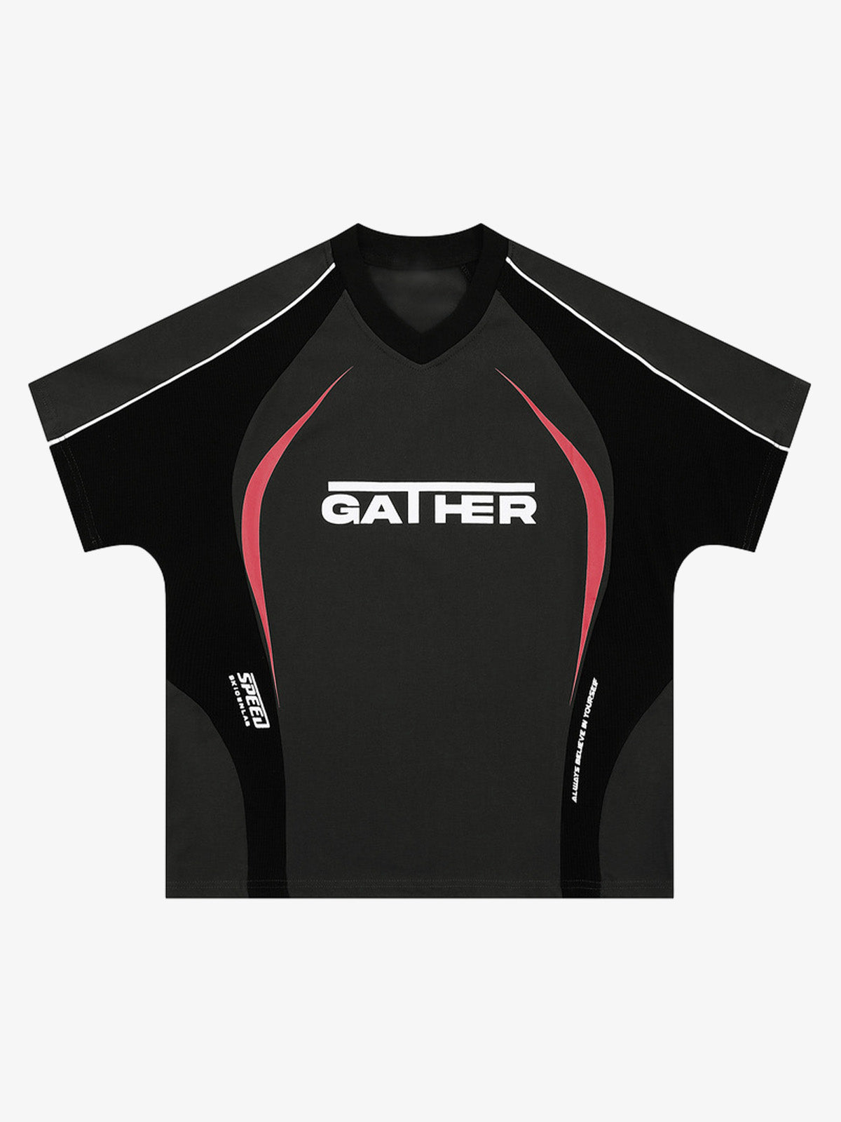 Contrast Color Stitching V-neck Short-sleeved T-shirt 