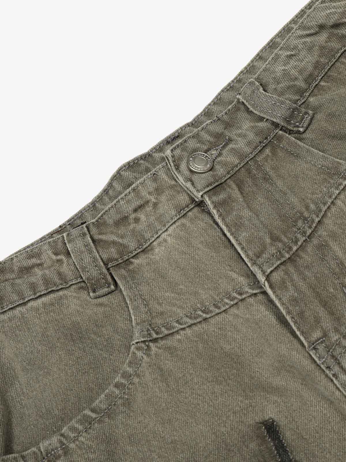 Olive Green Wide-Leg Cargo Pants with Oversized Pockets 