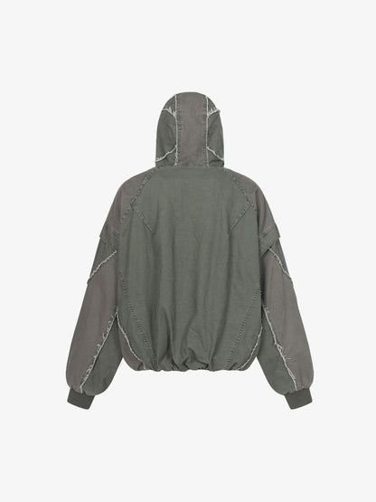 Retro Workwear Patchwork Hooded Utility Jacket 