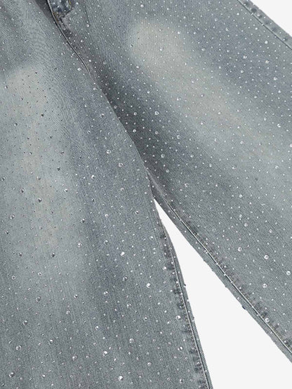 Sparkling Wide-Leg Denim Pants for Women - Stylish and Comfortable Everyday Wear 