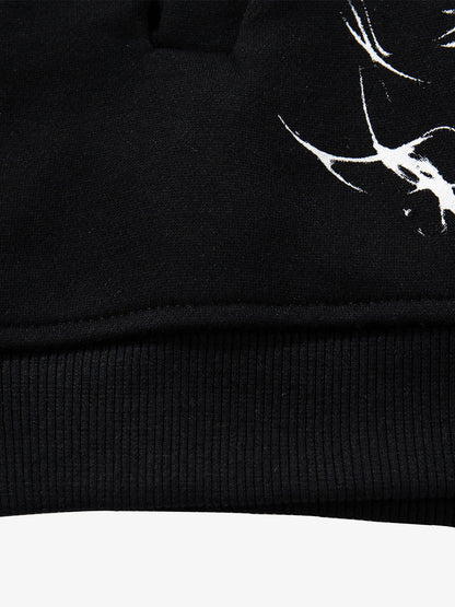 Street Washed Distressed Dark Skeletons Print Hoodie 