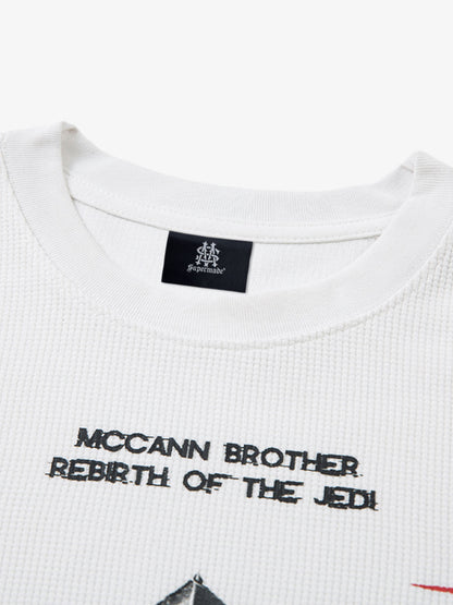 Thesupermade Letter Print Waffle Long-sleeved T-shirt 