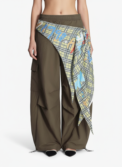 Contrast Graffiti Plaid Decorative Patchwork Loose Casual Pant