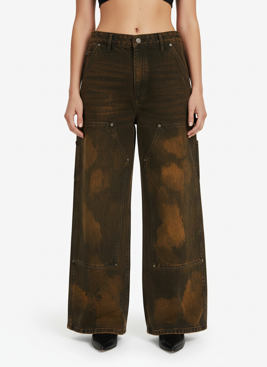 Vintage Mud-Dyed Wash Deconstructed Patchwork Jeans