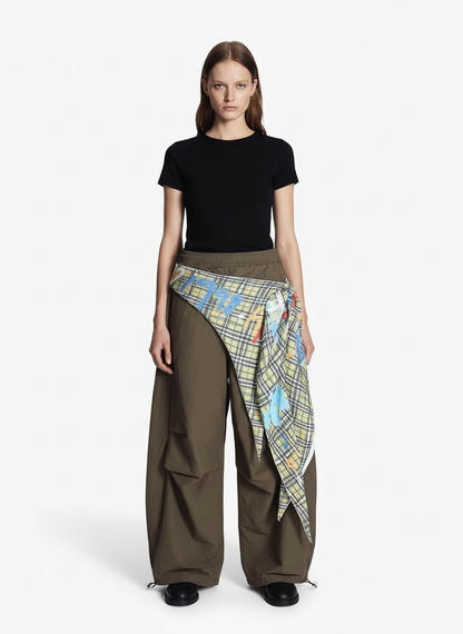 Contrast Graffiti Plaid Decorative Patchwork Loose Casual Pant