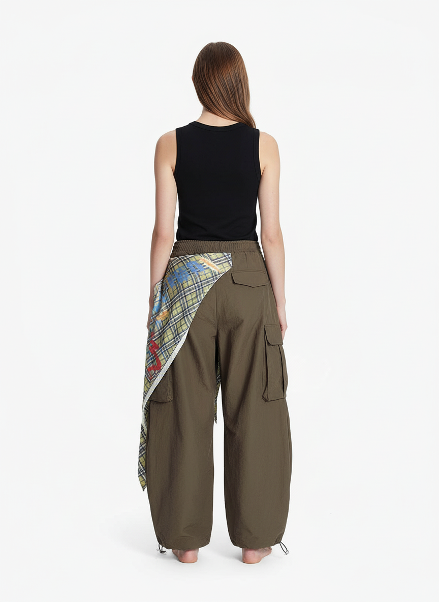 Contrast Graffiti Plaid Decorative Patchwork Loose Casual Pant