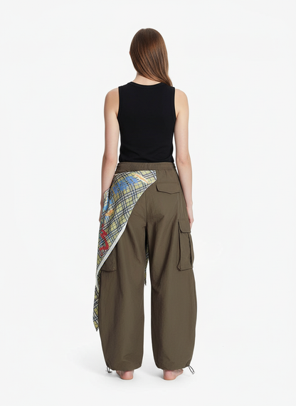 Contrast Graffiti Plaid Decorative Patchwork Loose Casual Pant