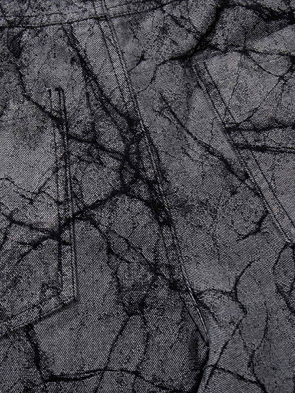 Cotton Blend Wide Leg Pants with Cracked Print and Black Panel Details?