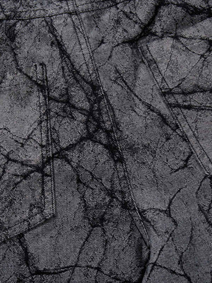 Cotton Blend Wide Leg Pants with Cracked Print and Black Panel Details?