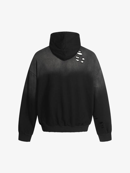 Street Distressed Half-Zip Ripped Hoodie 