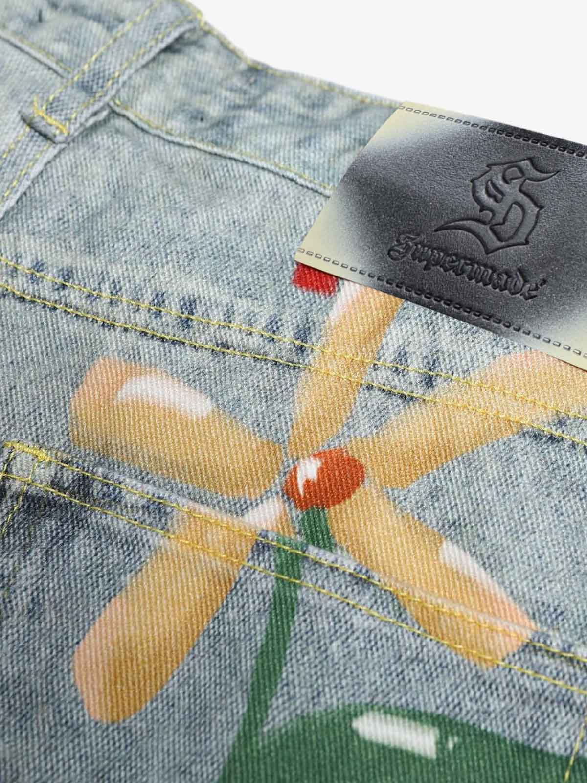 Denim Painted Animal Print Wide Leg Jeans with Cartoon Cat Dog Design?