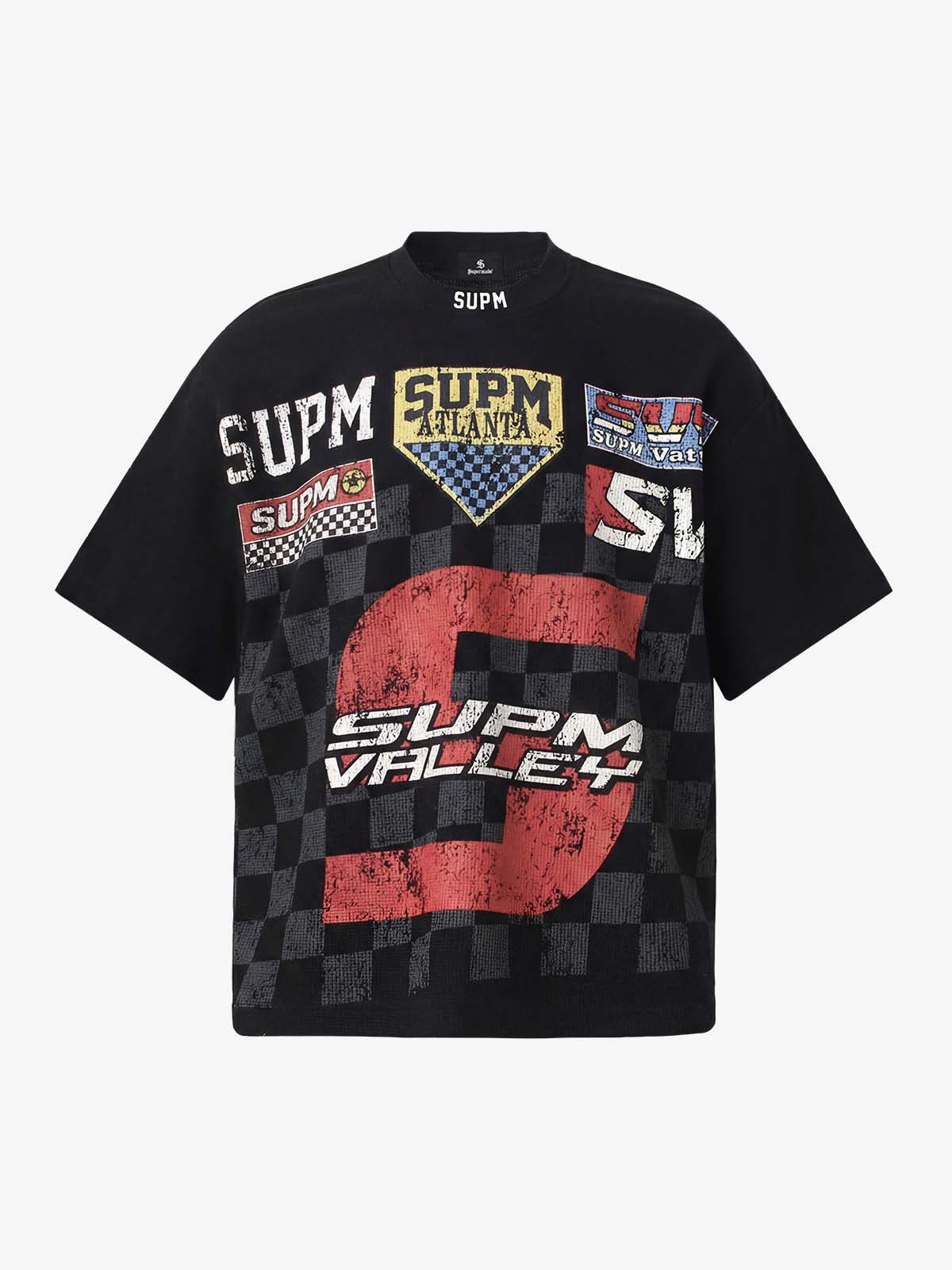 Cotton Oversized Graphic T-Shirt with Newspaper Print and Metal Eyelets?