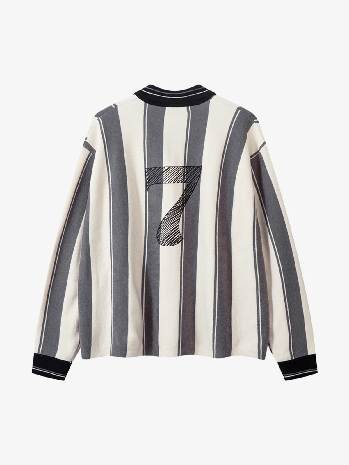 Retro Striped Polo Collar Sports Jersey Knit Sweater 