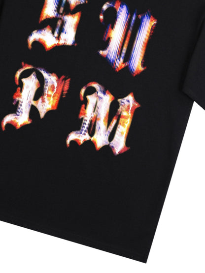 Cotton Logo Letter Design Short-Sleeve T-Shirt - Features Retro Digital Glitch Letter Print, Unisex?