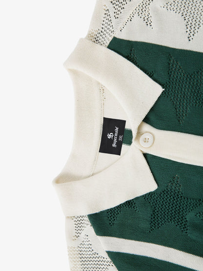 Striped Color-Block Knit Button-Up Cardigan 