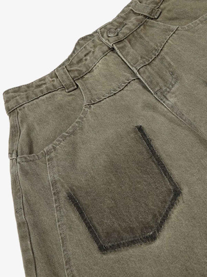 Olive Green Wide-Leg Cargo Pants with Oversized Pockets 