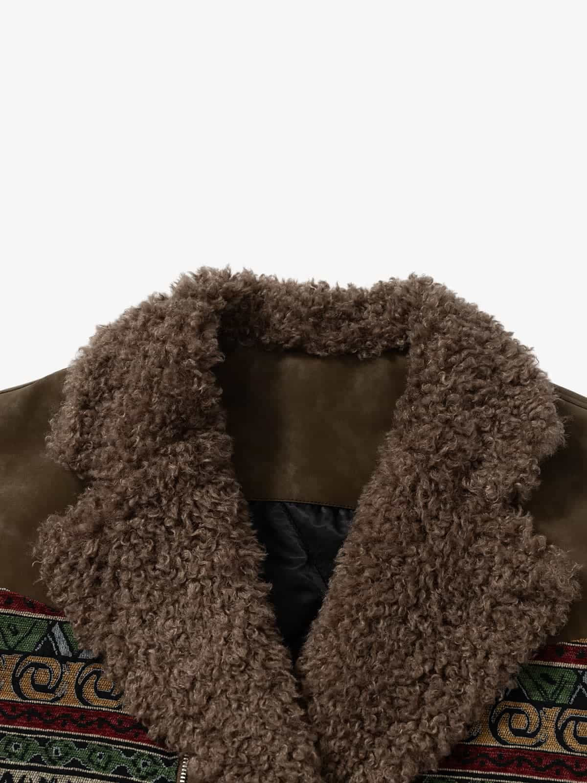 Thesupermade Webbing Stitching Leather And Lambskin Cotton Coat 