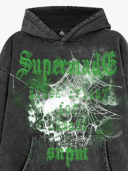 THE SUPERMADE Black Friday Human Supremacy Graphic Hoodie with Skull and Web Design 