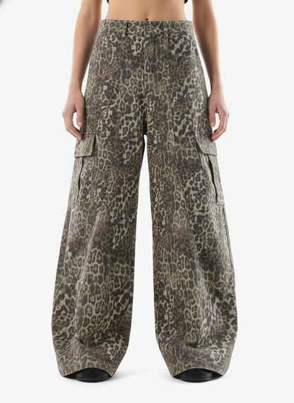 Vintage Leopard Print Cargo Barrel Pants