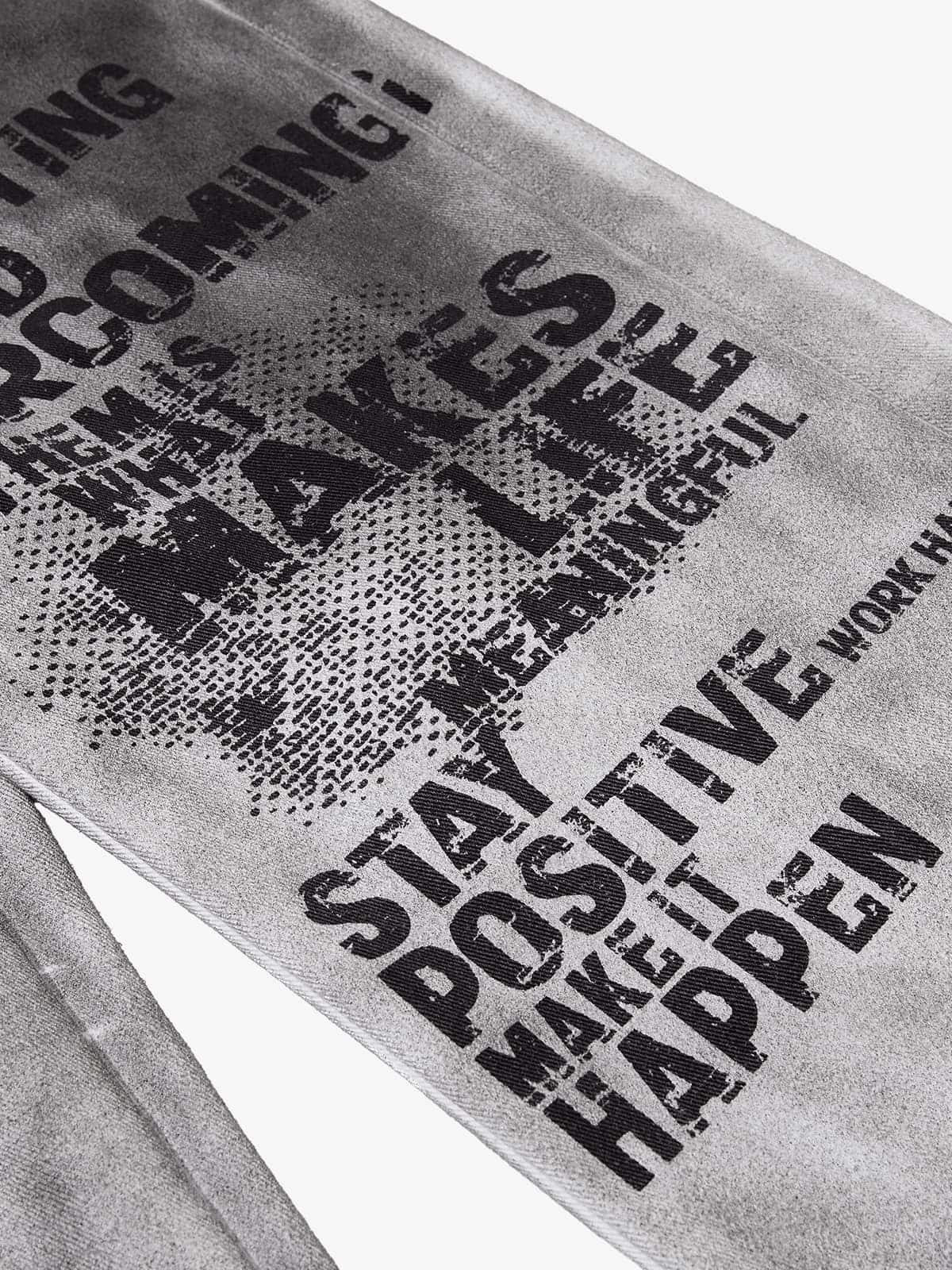 Cotton Wide Leg Pants with Graphic Print and Star Trim - Oversized Streetwear Trousers for Men?