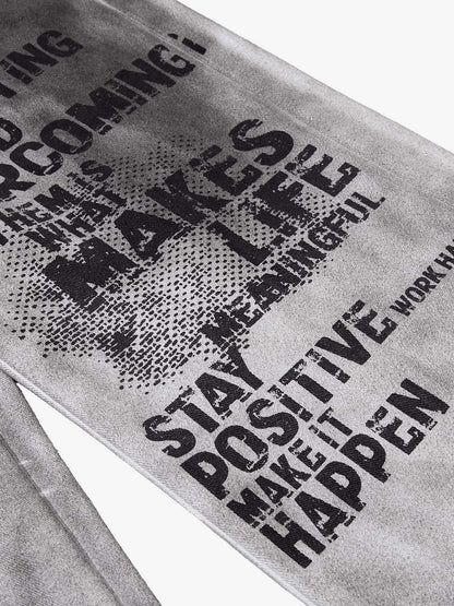 Cotton Wide Leg Pants with Graphic Print and Star Trim - Oversized Streetwear Trousers for Men?