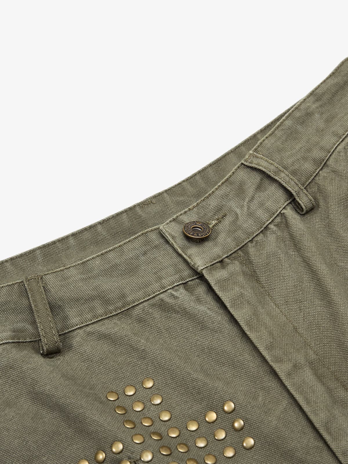 Cotton Twill Cargo Pants with Metal Studs Design Wide Leg Trousers for Men?
