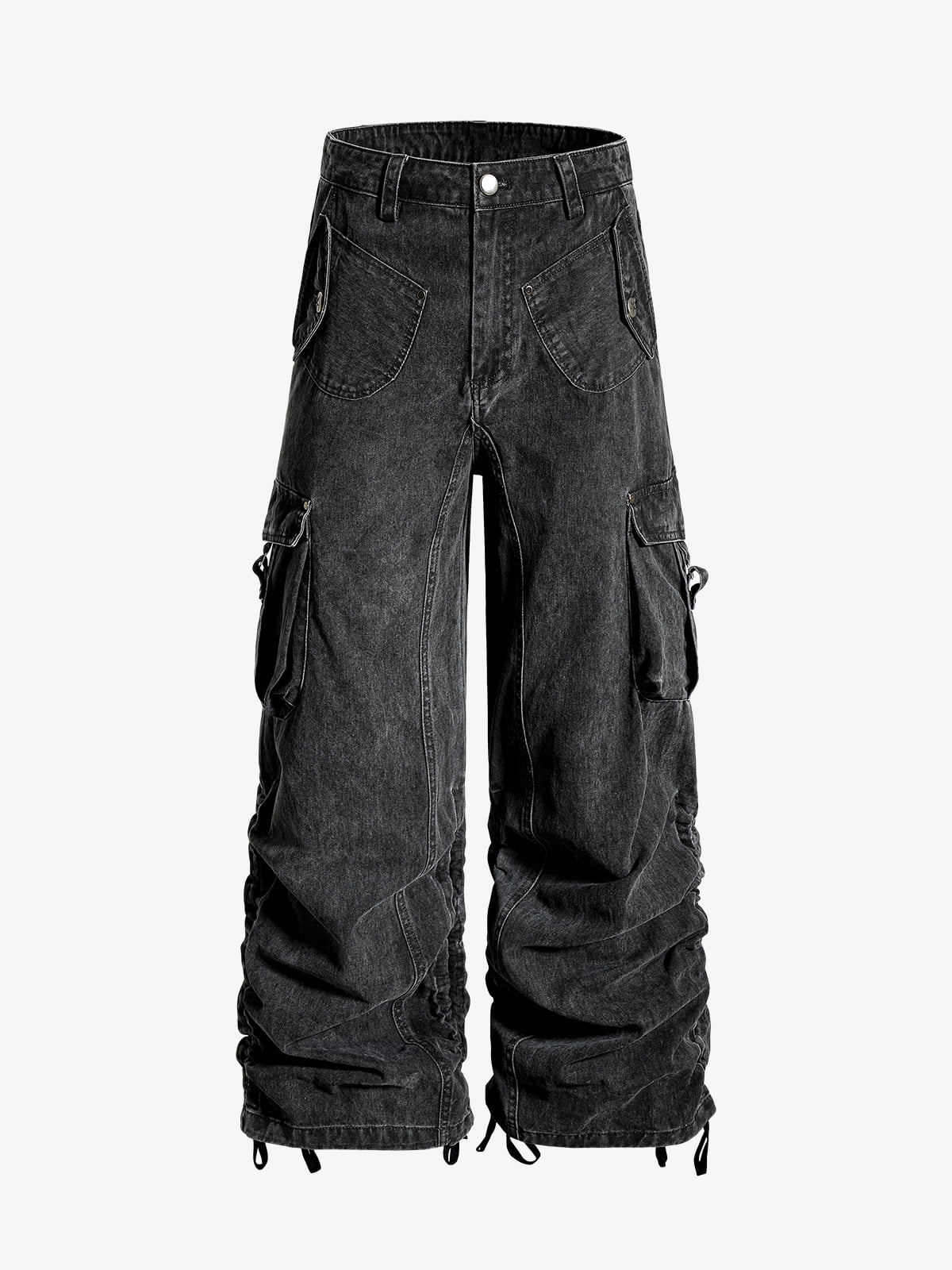 Cotton Twill Cargo Pants for Men Wide Leg Streetwear Style with Multiple Pockets and Drawstring Hem?