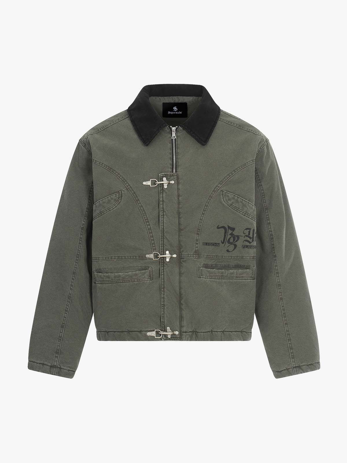 Fireman Clasp Washed Denim Knight Crest Jacket