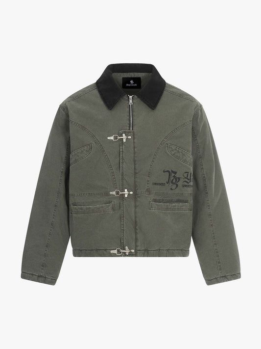 Fireman Clasp Washed Denim Knight Crest Jacket