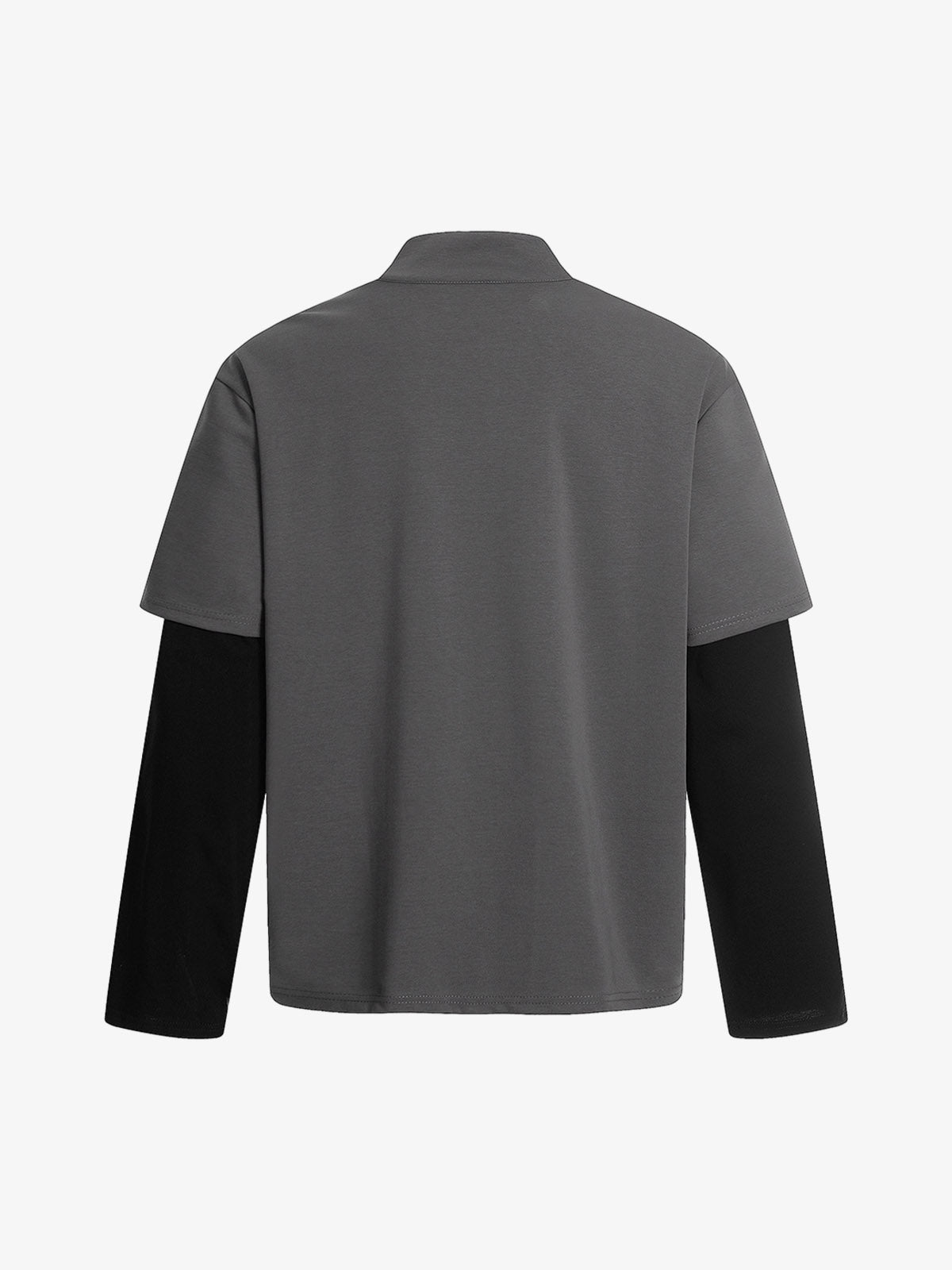 Faux Two-Piece Layered Half-Zip Pullover Long Sleeve T-Shirt 