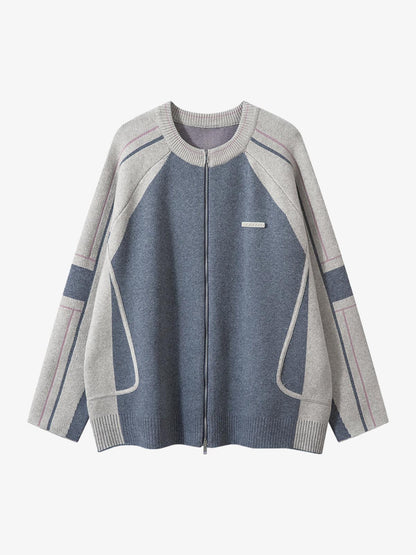 High Street Geometric Deconstruction Splicing Cardigan Sweater 