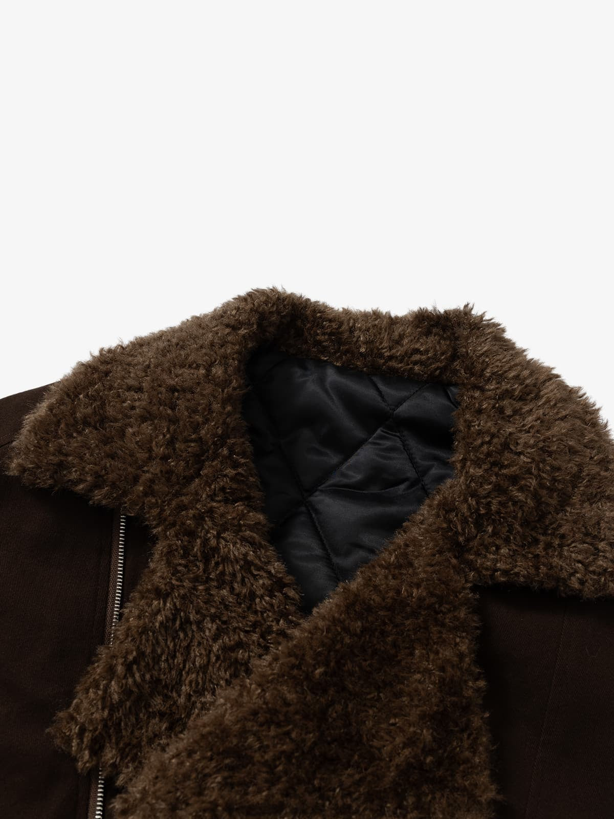 Thesupermade Oblique Zipper Design Lambswool Collar Quilted Jacket 