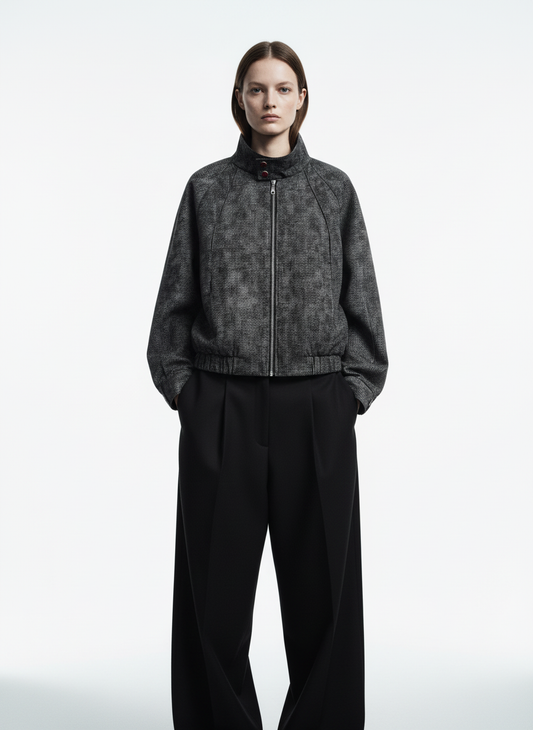 Dark Deconstructed Split Stand Collar Jacket