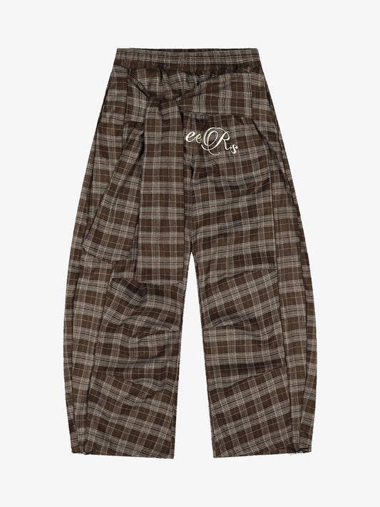 Plaid Wide-Leg Pants With Embroidered Logo for Casual Style 
