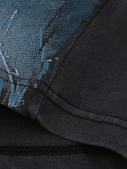 Old Washed Dark Western Cowboy Print T-shirt 