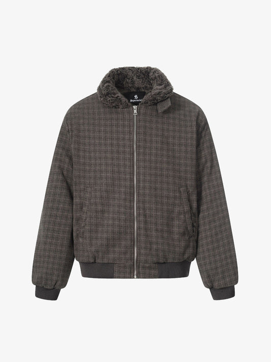 Plaid Bomber Jacket with Faux Fur Collar - Perfect for Casual Winter Wear 